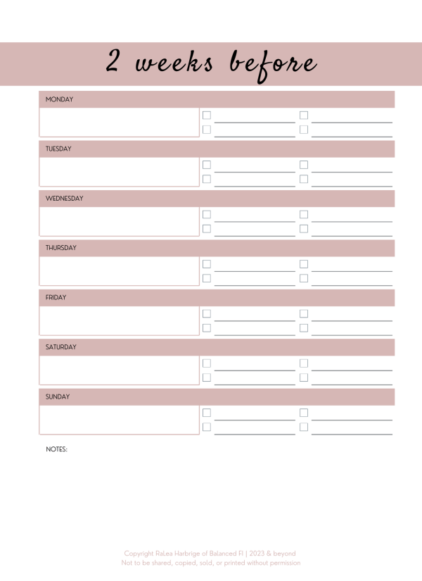 2 weeks before 2 weeks before